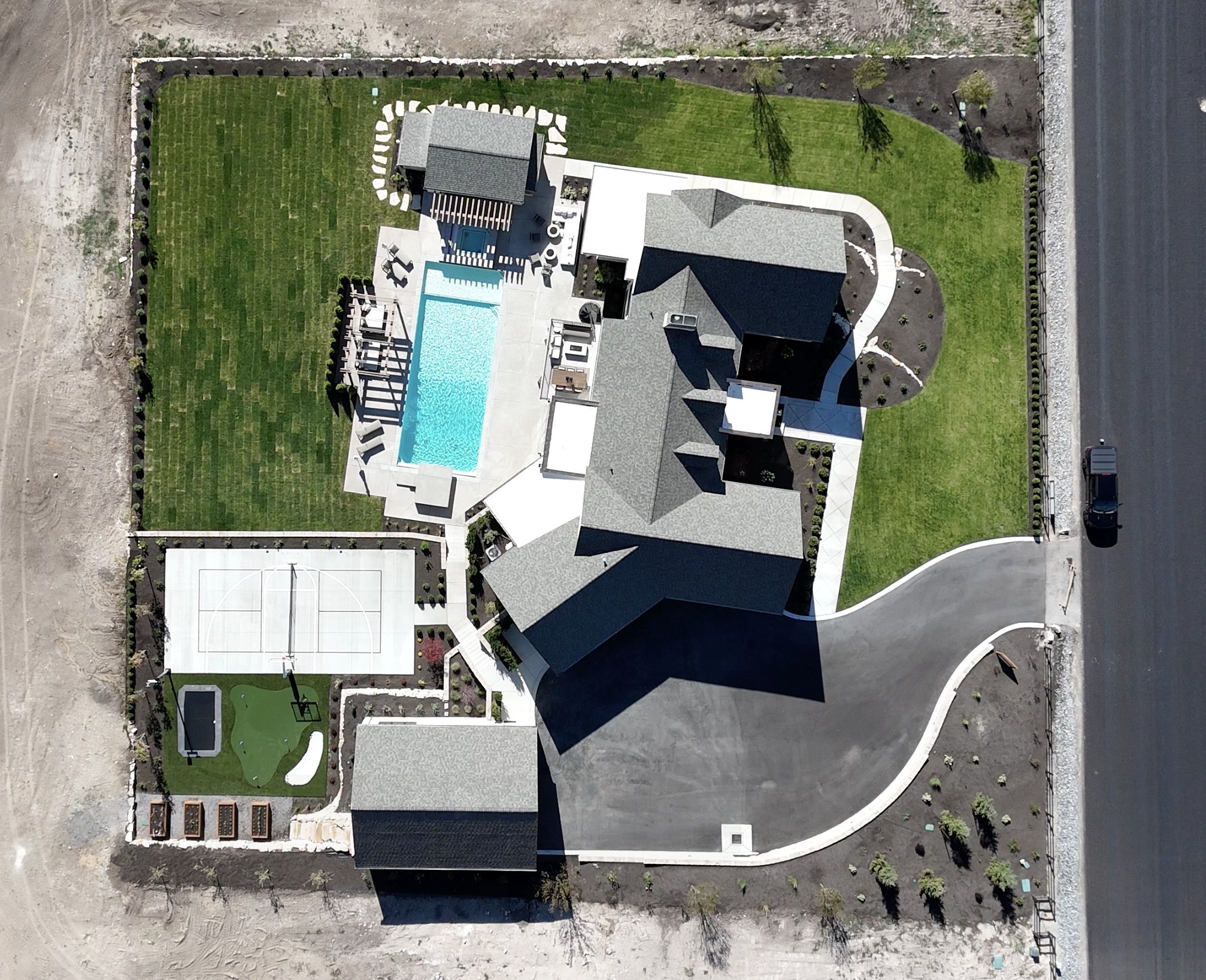 Pool Backyard Top Down Alpine, Utah, photographed by Utah Real Estate Visuals